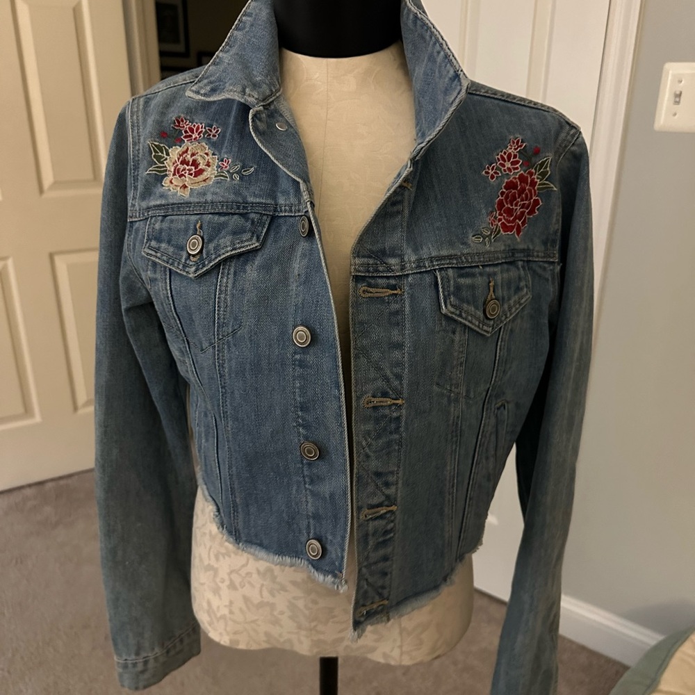 Forever Link Blue Jean Jacket with Floral Embroidery